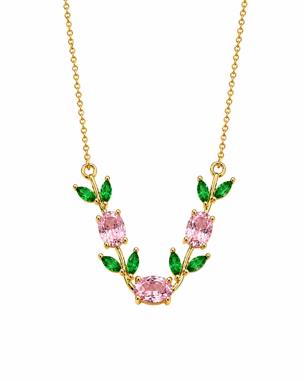 Pink Gemstone Leaf Vine Necklace