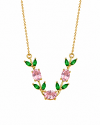 Pink Gemstone Leaf Vine Necklace