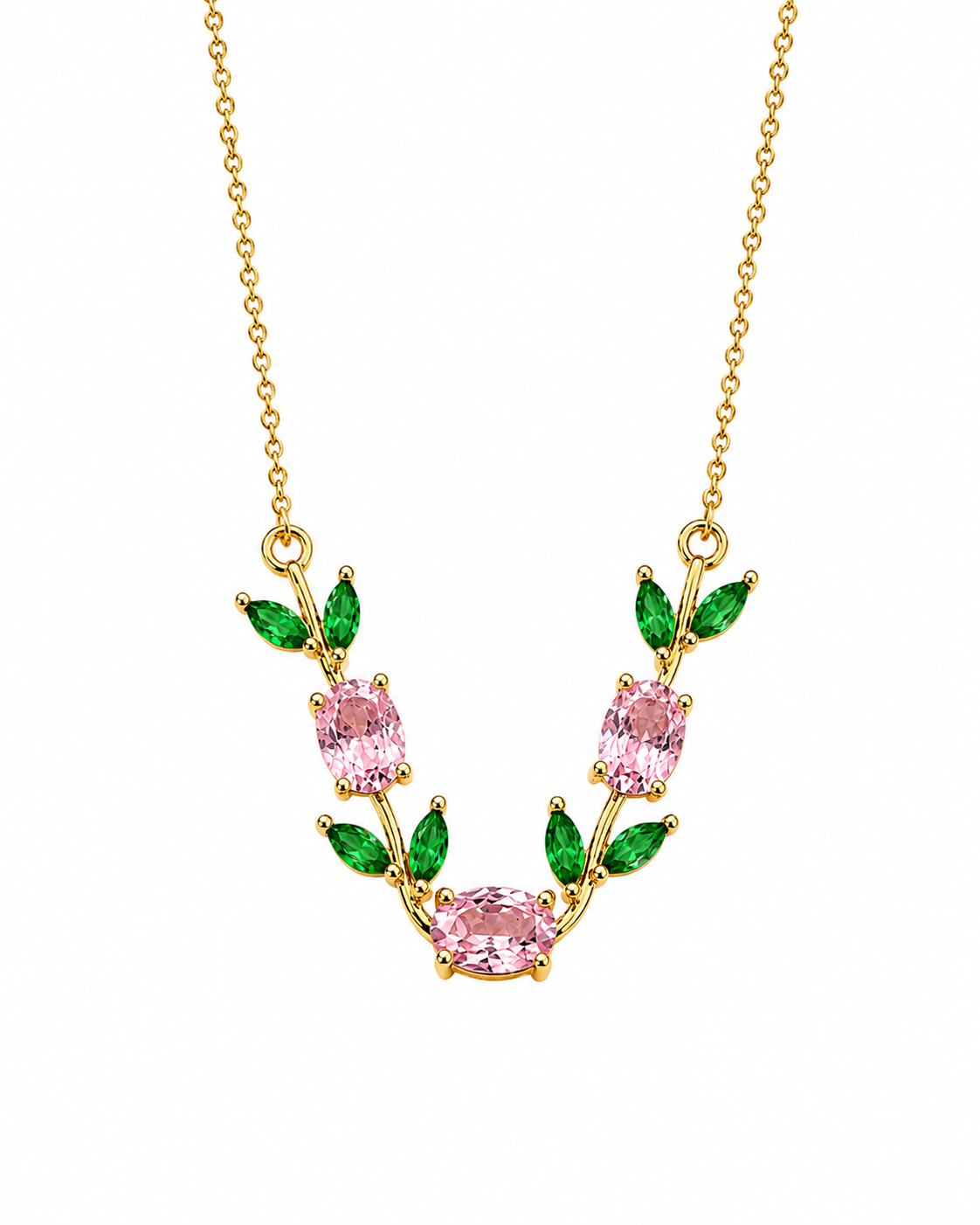 Pink Gemstone Leaf Vine Necklace