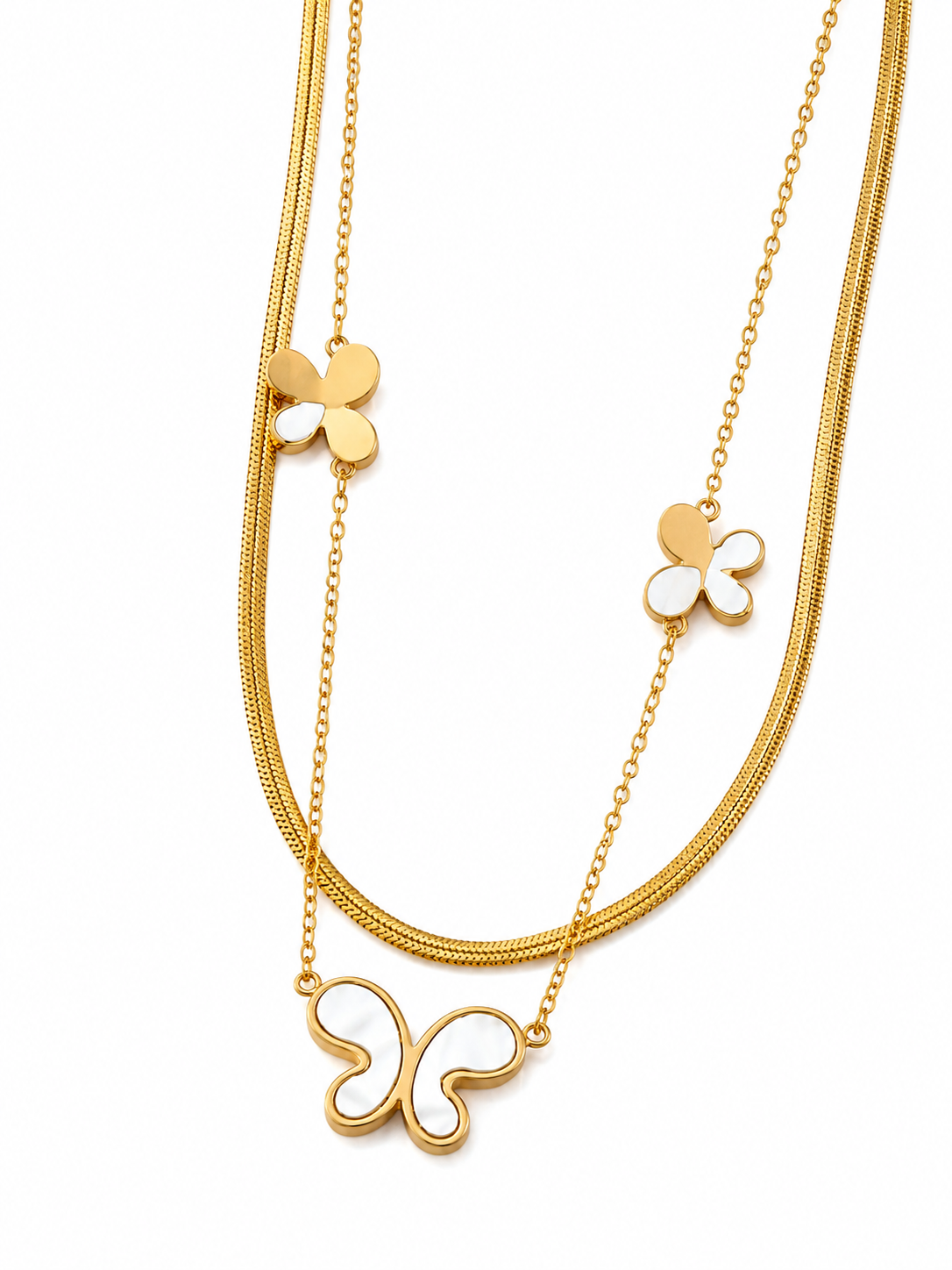 Layered Butterfly Charm Necklace