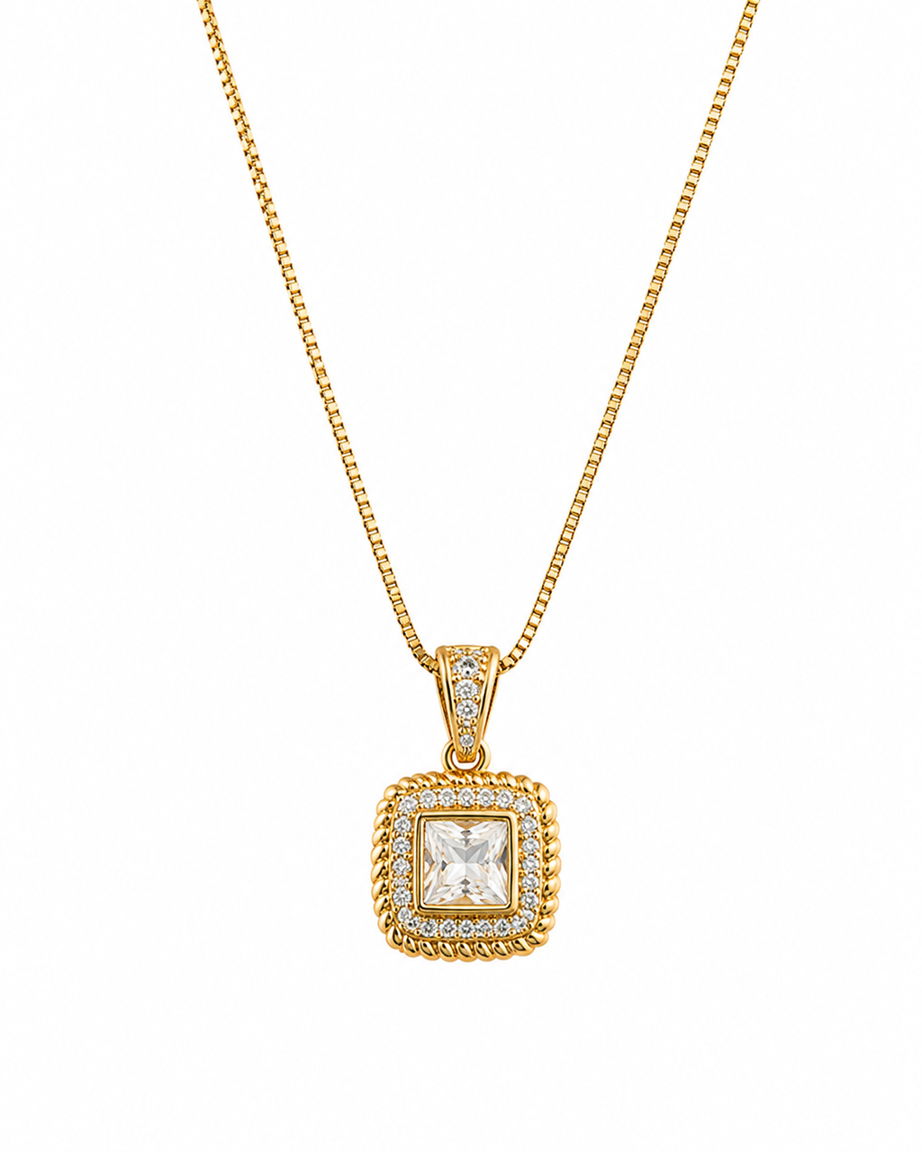 Square Crystal Pendant Necklace