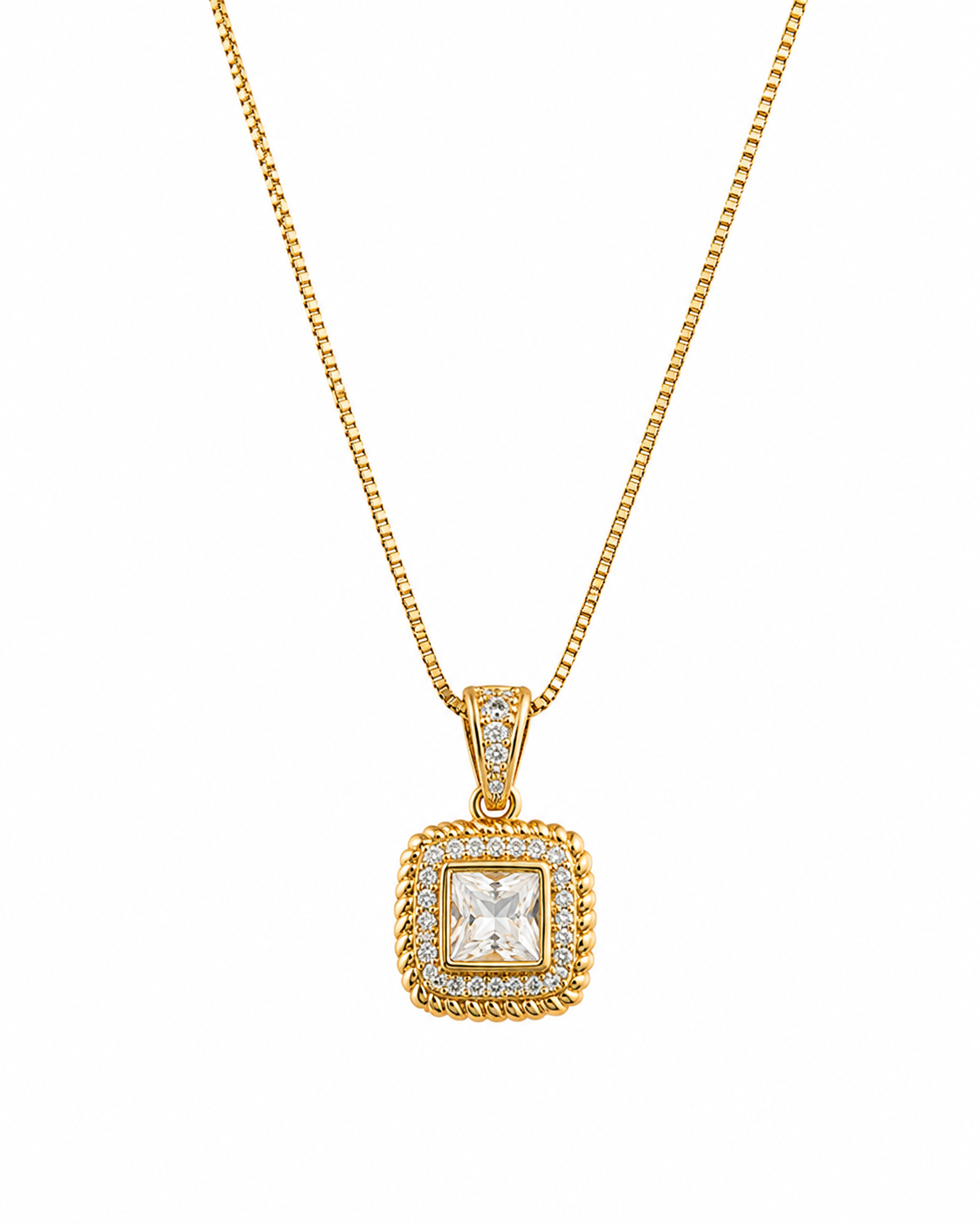 Square Crystal Pendant Necklace