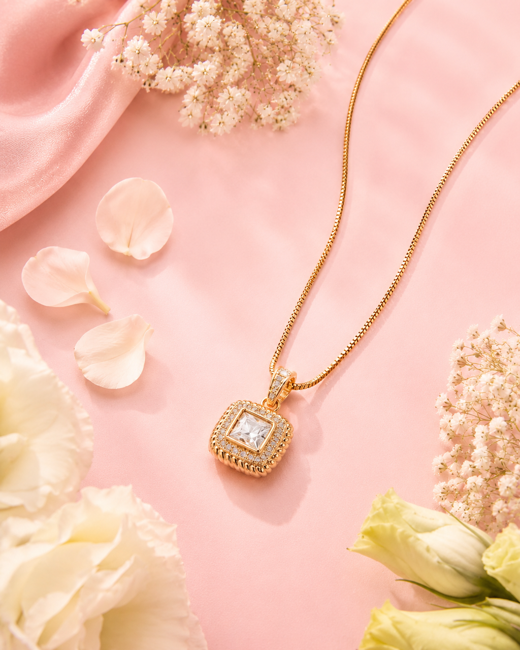 Square Crystal Pendant Necklace