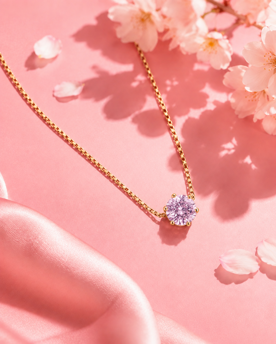 Round Pink Crystal Pendant Necklace