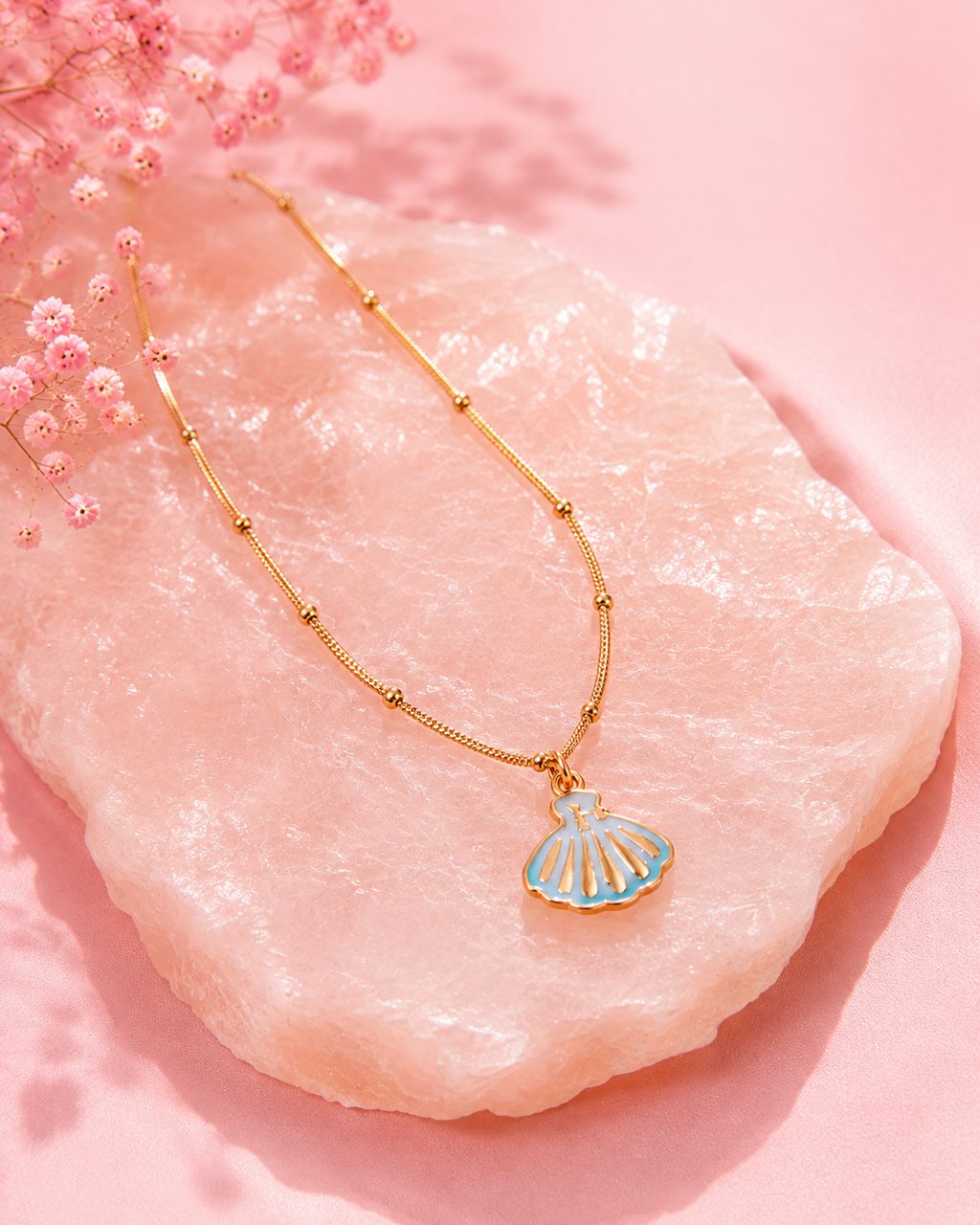 Blue Shell Pendant Necklace – Gold-Tone Coastal Charm