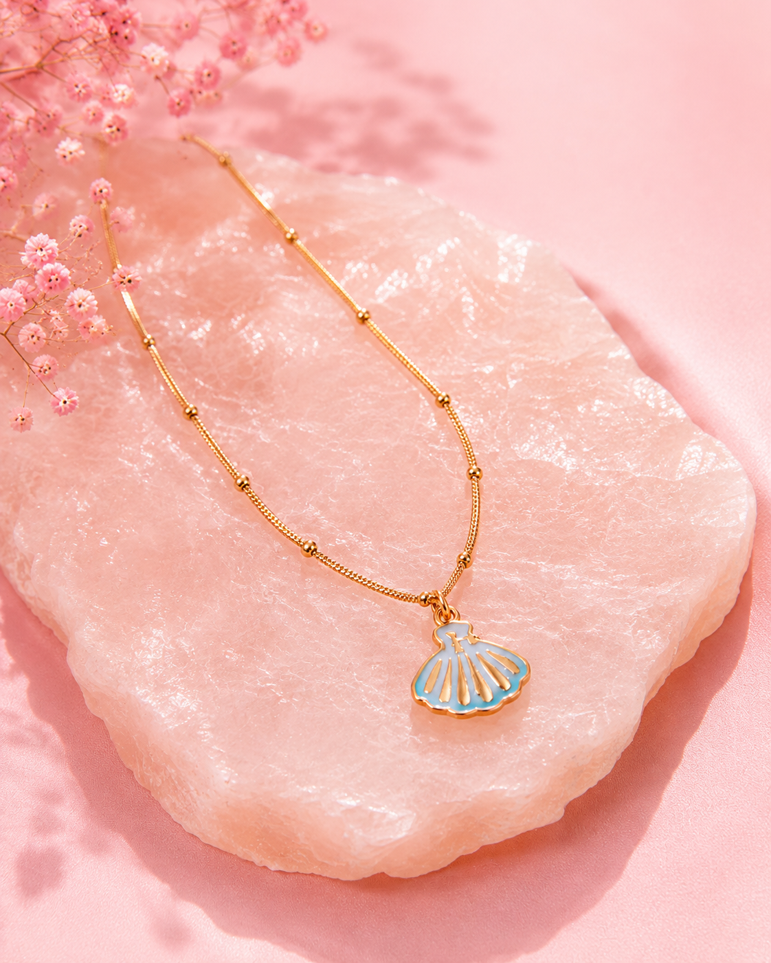 Blue Shell Pendant Necklace – Gold-Tone Coastal Charm