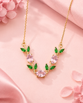 Pink Gemstone Leaf Vine Necklace