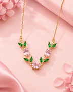 Pink Gemstone Leaf Vine Necklace
