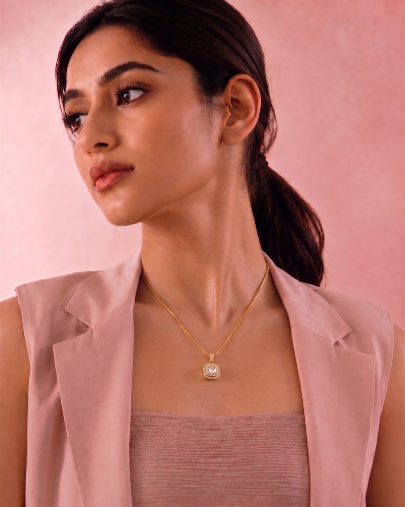 Square Crystal Pendant Necklace