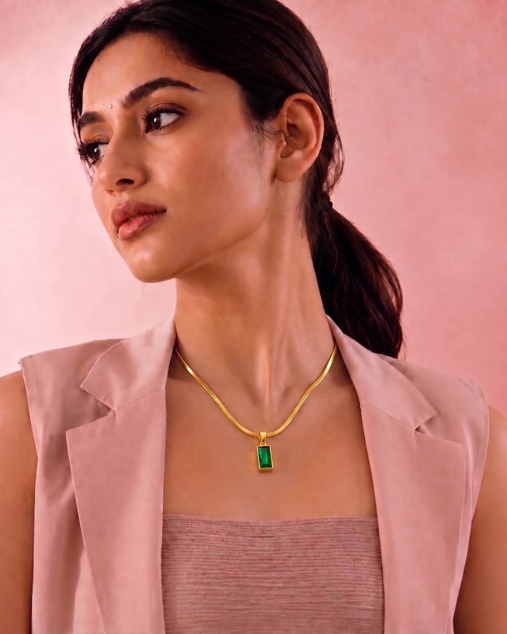 Emerald Green Rectangular Pendant Necklace