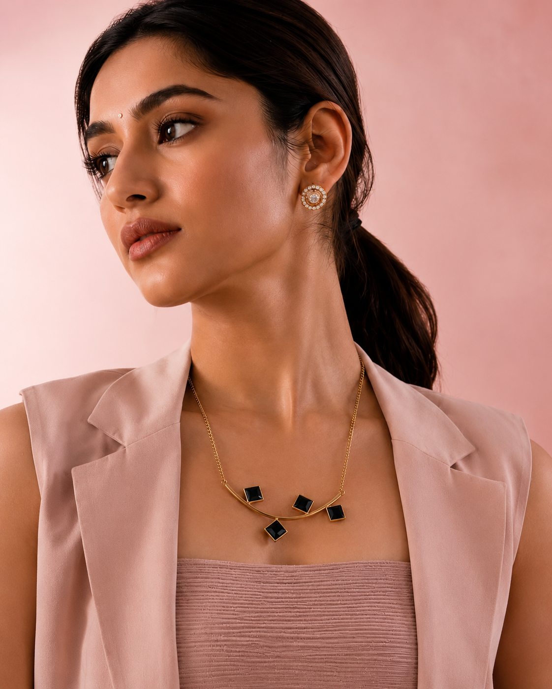 Black Geometric Statement Necklace
