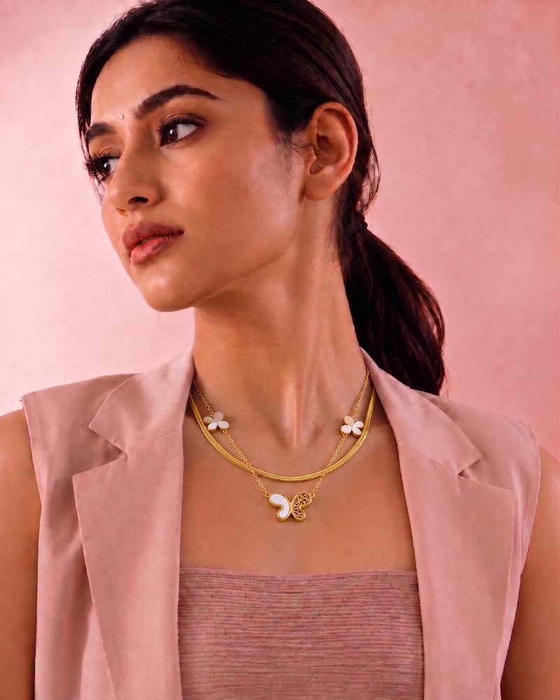 Layered Butterfly Charm Necklace