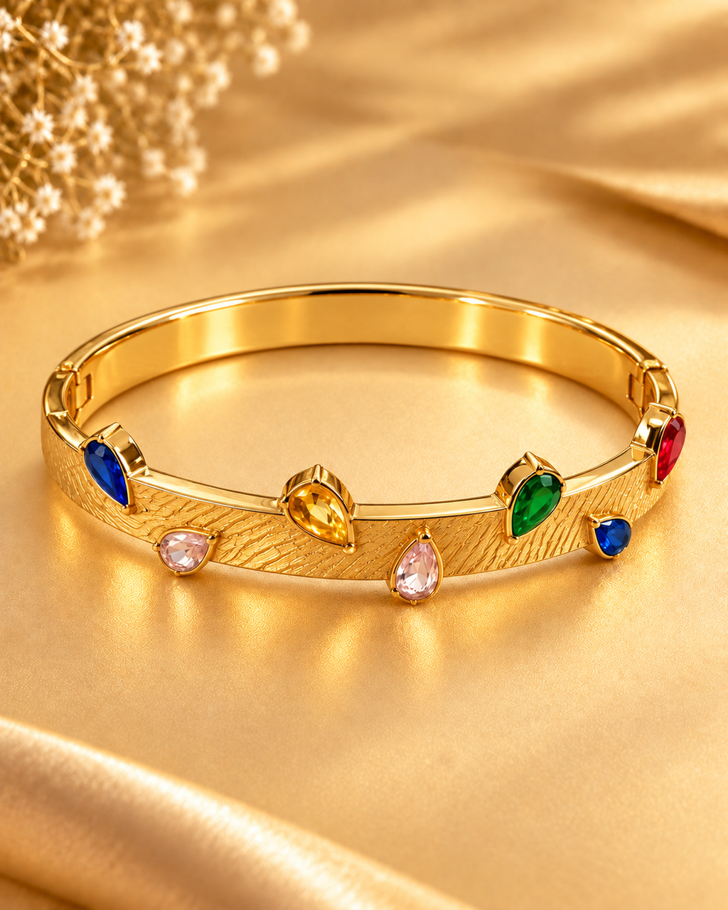 Rainbow Gemstone Textured Cuff