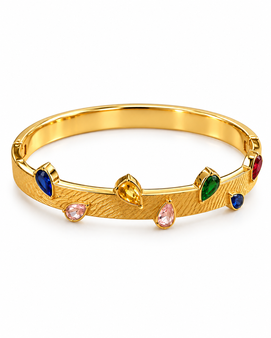 Rainbow Gemstone Textured Cuff