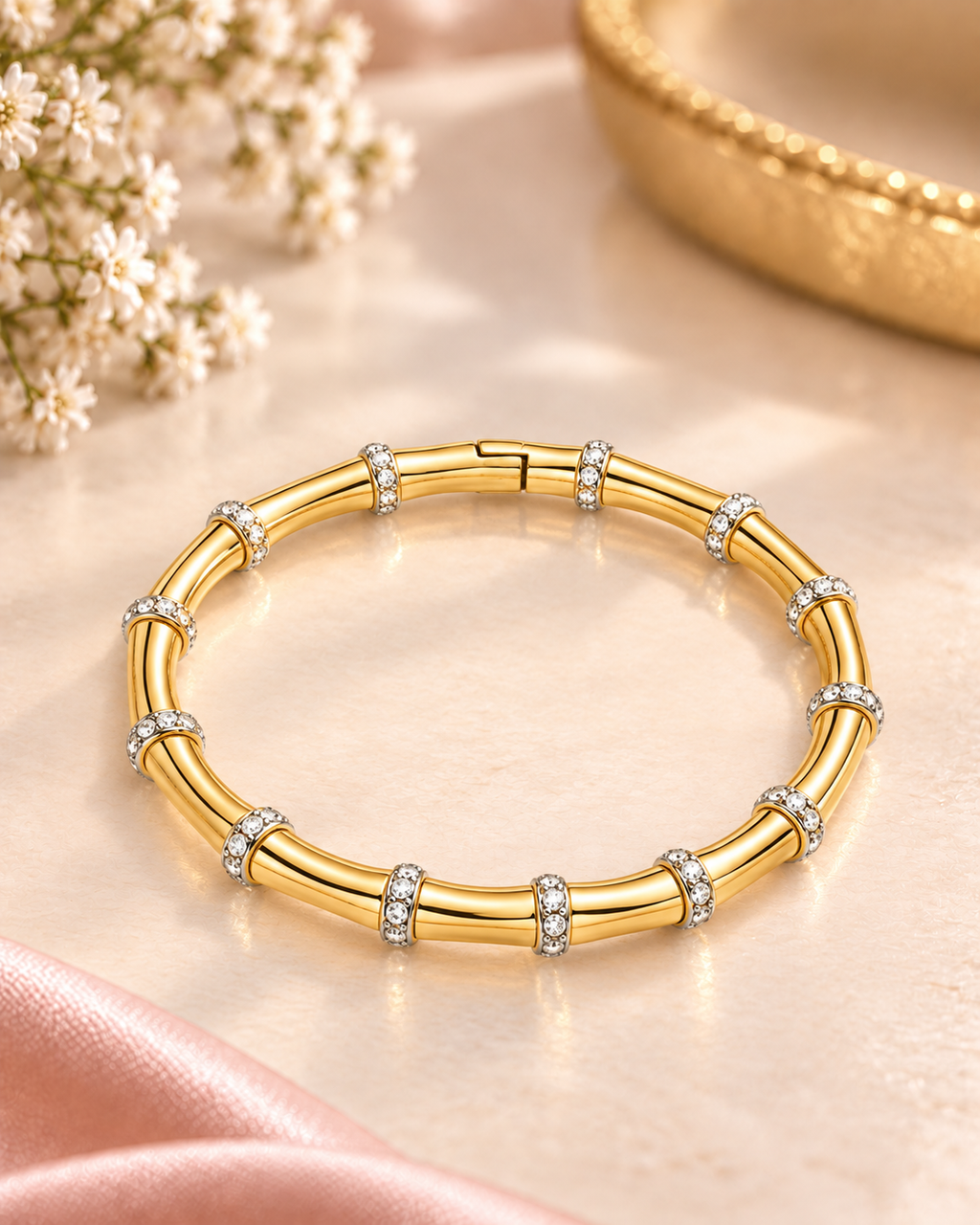 Gold Crystal Accent Bangle Bracelet