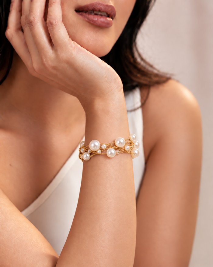 Pearl Cascade Multi-Strand Bracelet