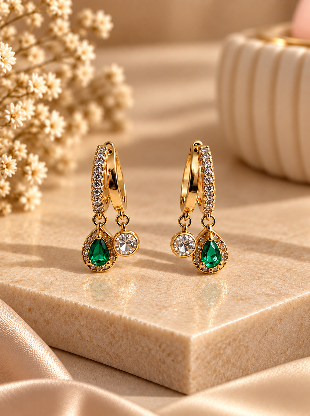 Classic Crystal Drop Hoop Earrings