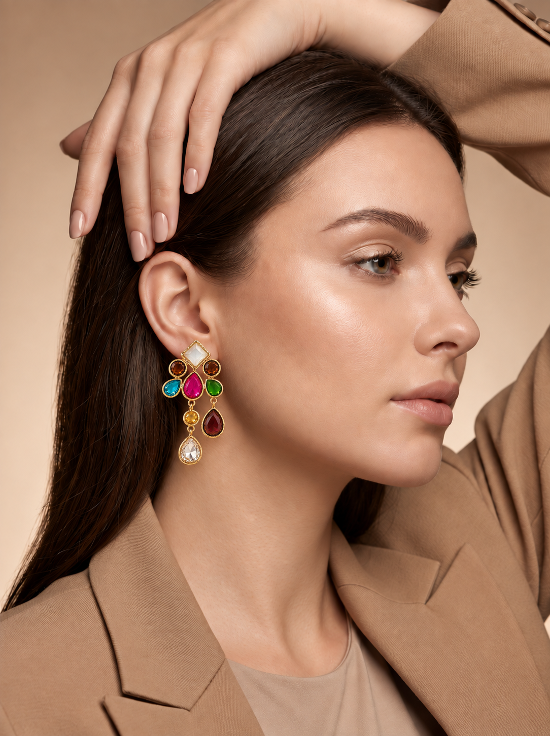 Blue Evil Eye Crystal Drop Earrings