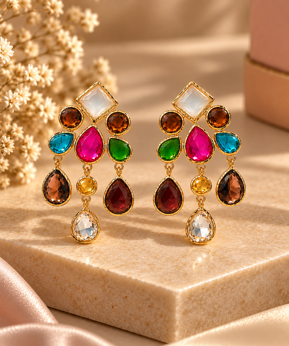 Blue Evil Eye Crystal Drop Earrings