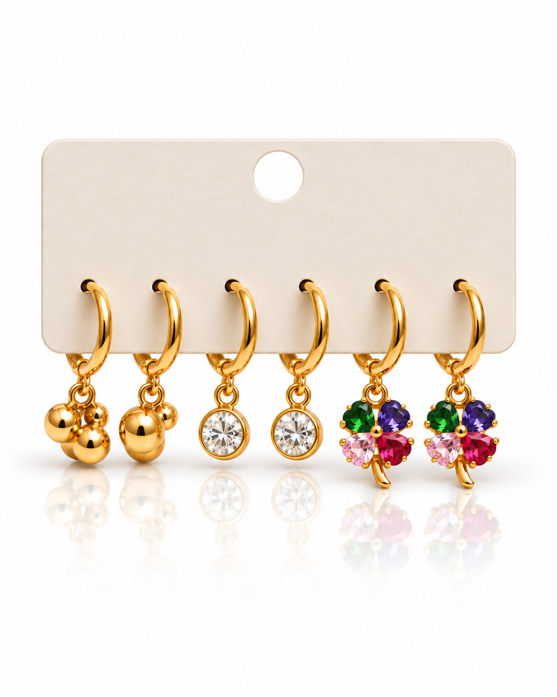 Gold Floral Multicolor Hoop Earring Set