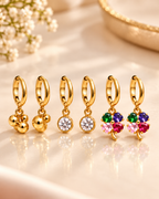 Gold Floral Multicolor Hoop Earring Set
