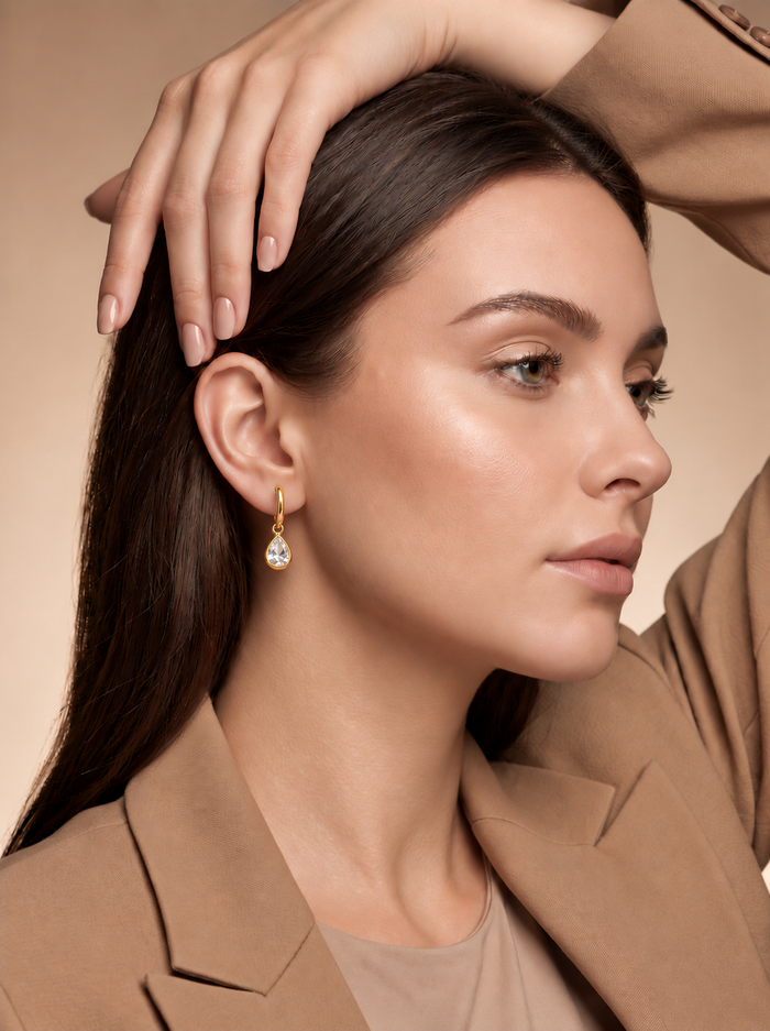 Gold Hoop & Crystal Drop Earring Set