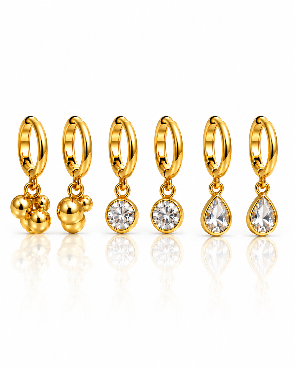 Gold Hoop & Crystal Drop Earring Set