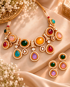 Emerald Floral Drop Necklace Set