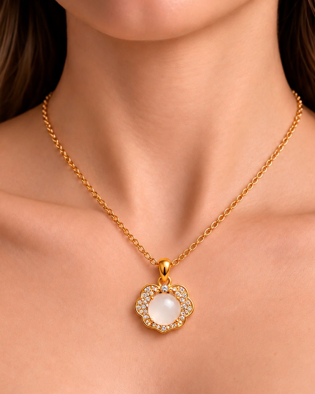 Pearl Bloom Crystal Pendant Necklace