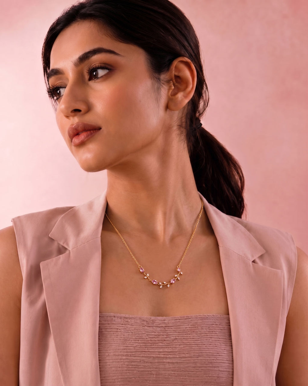 Pink Gemstone Floral Necklace